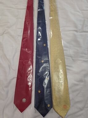 Versace Three-Piece Silk Tie Set in Red, Navy, and Gold